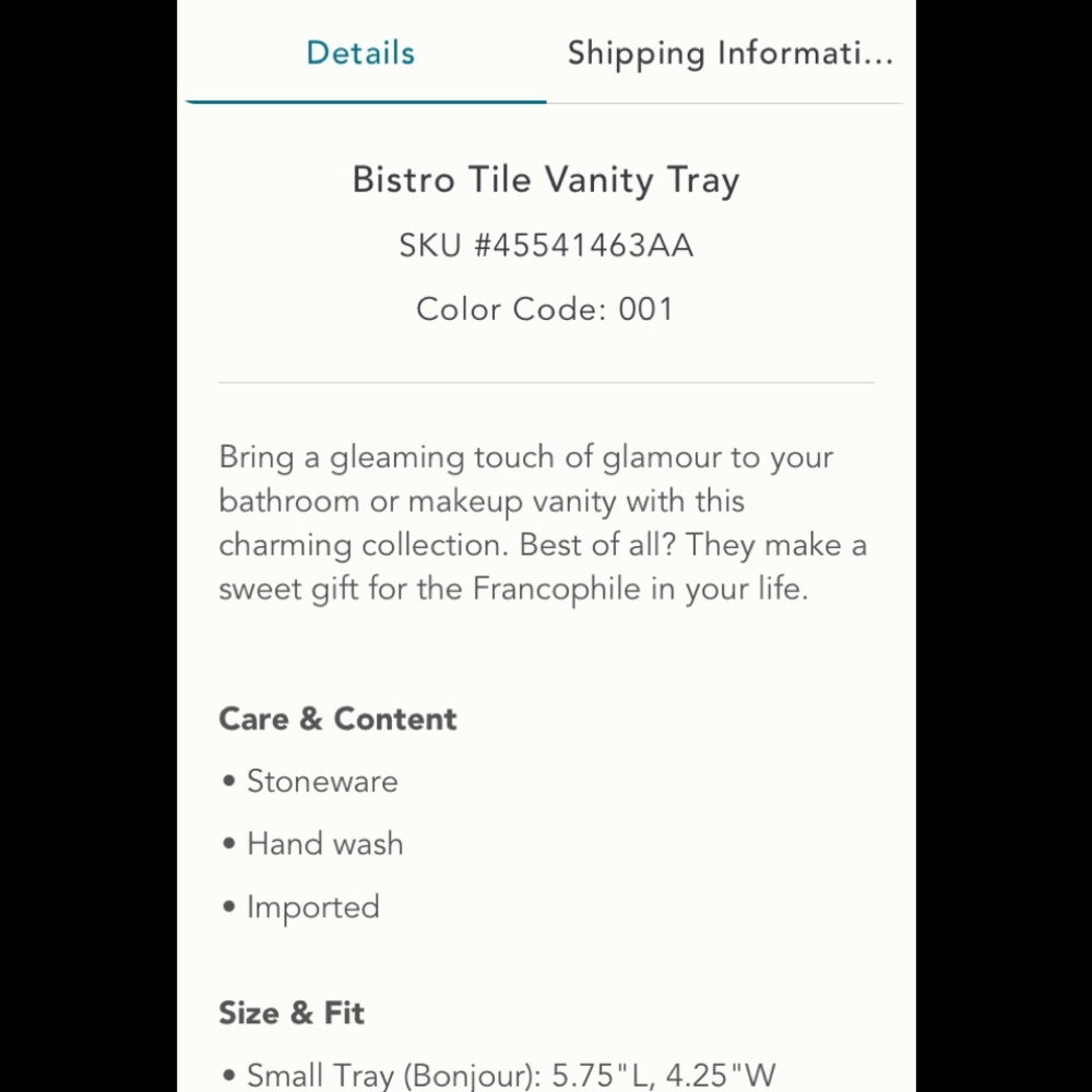 Anthropologie Bistro Tile BONJOUR Vanity Tray NWT - Picture 4 of 6